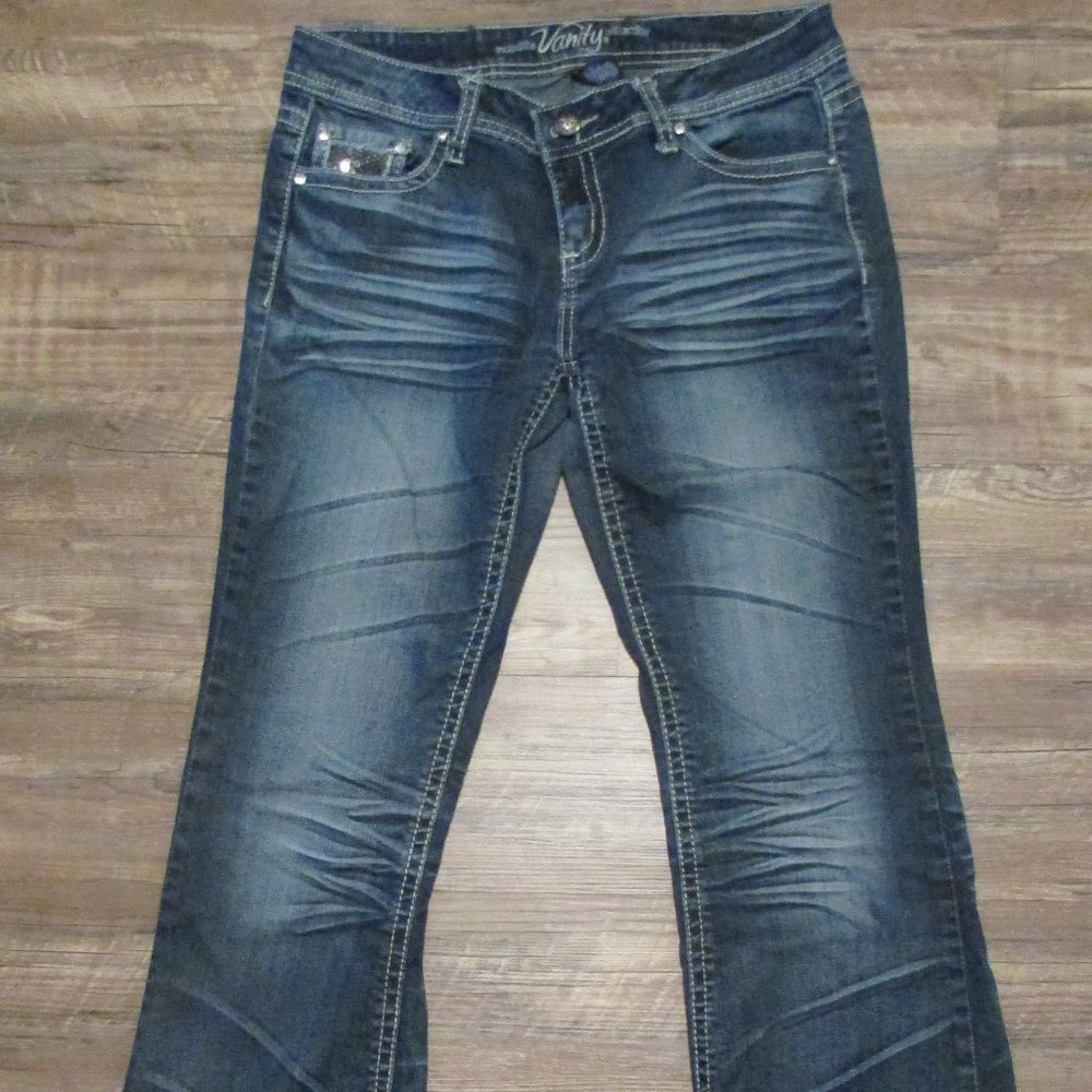 Vanity Distressed Flare Jeans with Sequin Details